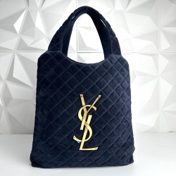 YVES SAİNT LAURENT (YSL) ICARE MAXİ SHOPPİNG BAG %100 HAKİKİ SÜRT DERİ BAYAN ÇANTA LACİVERT