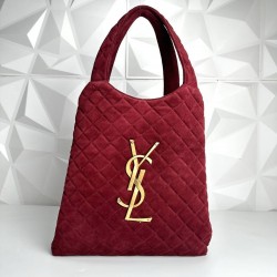 YVES SAİNT LAURENT (YSL) ICARE MAXİ SHOPPİNG BAG %100 HAKİKİ SÜRT DERİ BAYAN ÇANTA BORDO