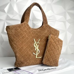 YVES SAİNT LAURENT (YSL) ICARE MAXİ SHOPPİNG BAG %100 HAKİKİ SÜRT DERİ BAYAN ÇANTA TABA