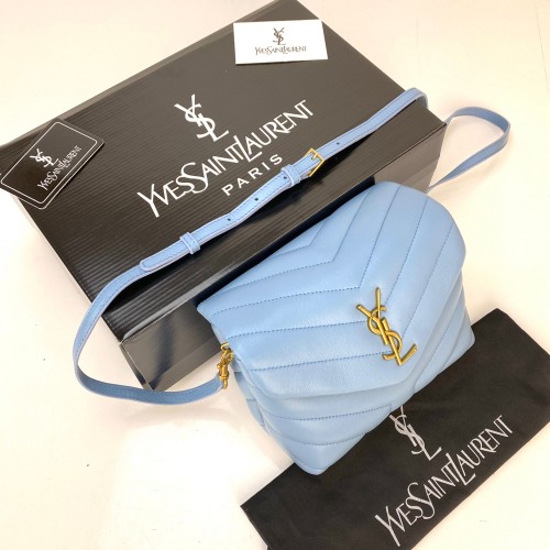 YVES SAİNT LAURENT(YSL) LOULOU TOY BAG Y-QUİLTED HAKİKİ DERİ ÇANTA BEBE MAVİSİ