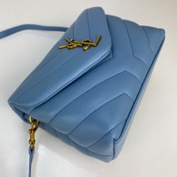YVES SAİNT LAURENT(YSL) LOULOU TOY BAG Y-QUİLTED HAKİKİ DERİ ÇANTA BEBE MAVİSİ