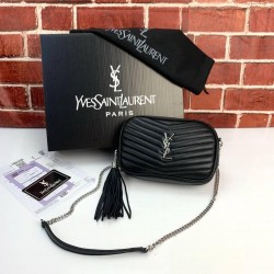 YVES SAİNT LAURENT LOU MİNİ BAG %100 HAKİKİ DERİ POSTACI ÇANTA SİYAH GÜMÜŞ TOKA