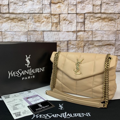 YVES SAİNT LAURENT PUFFER SMALL MONOGRAM BAG KREM