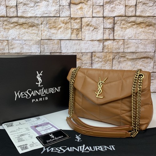 YVES SAİNT LAURENT PUFFER SMALL MONOGRAM BAG TABA