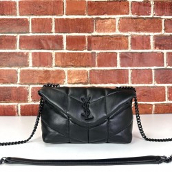 YVES SAİNT LAURENT PUFFER TOY BAG İN QUİLTED LAMBSKİN SİYAH SİYAH AKSESUARLI