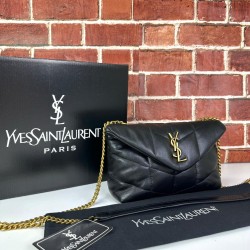 YVES SAİNT LAURENT PUFFER TOY BAG İN QUİLTED LAMBSKİN SİYAH ALTIN AKSESUARLI