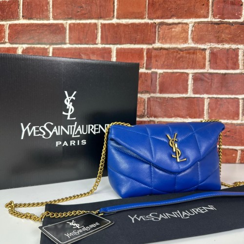YVES SAİNT LAURENT PUFFER TOY BAG İN QUİLTED LAMBSKİN SAKS MAVİ 