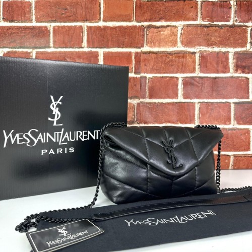 YVES SAİNT LAURENT PUFFER TOY BAG İN QUİLTED LAMBSKİN SİYAH SİYAH AKSESUARLI