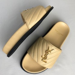 YVES SAİNT LAURENT QUİLTED SANDALS HAKİKİ DERİ BAYAN TERLİK KREM