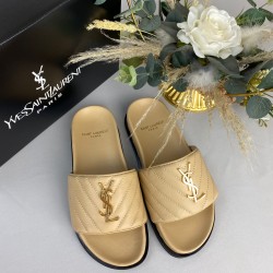 YVES SAİNT LAURENT QUİLTED SANDALS HAKİKİ DERİ BAYAN TERLİK KREM