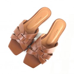 YVES SAİNT LAURENT TRİBUTE FLAT MULE SANDALS HAKİKİ DERİ BAYAN TERLİK TABA