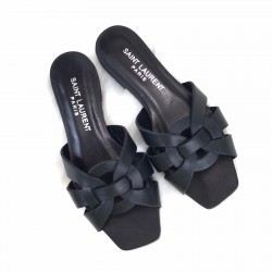 YVES SAİNT LAURENT TRİBUTE FLAT MULE SANDALS HAKİKİ DERİ BAYAN TERLİK SİYAH
