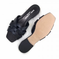 YVES SAİNT LAURENT TRİBUTE FLAT MULE SANDALS HAKİKİ DERİ BAYAN TERLİK SİYAH