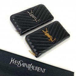 YVES SAİNT LAURENT ZİPPY WALLET HAKİKİ DERİ CÜZDAN SİYAH/NİKEL VE ALTIN AKSESUAR SEÇENEĞİ İLE 