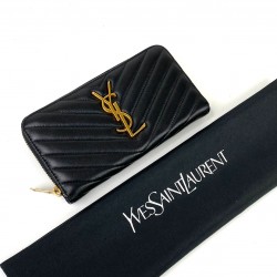 YVES SAİNT LAURENT ZİPPY WALLET HAKİKİ DERİ CÜZDAN SİYAH/NİKEL VE ALTIN AKSESUAR SEÇENEĞİ İLE 