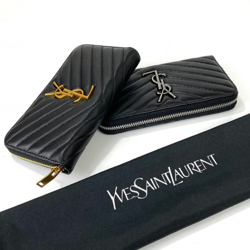 YVES SAİNT LAURENT ZİPPY WALLET HAKİKİ DERİ CÜZDAN SİYAH/NİKEL VE ALTIN AKSESUAR SEÇENEĞİ İLE 