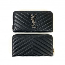 YVES SAİNT LAURENT ZİPPY WALLET HAKİKİ DERİ CÜZDAN SİYAH/NİKEL VE ALTIN AKSESUAR SEÇENEĞİ İLE 