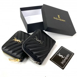 YVES SAİNT LAURENT ZİP AROUND WALLET HAKİKİ DERİ CÜZDAN SİYAH/ALTIN AKSESUAR