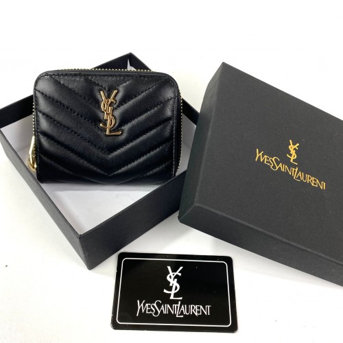 YVES SAİNT LAURENT ZİP AROUND WALLET HAKİKİ DERİ CÜZDAN SİYAH/ALTIN AKSESUAR