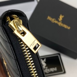 YVES SAİNT LAURENT ZİP AROUND WALLET HAKİKİ DERİ CÜZDAN SİYAH/ALTIN AKSESUAR