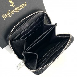 YVES SAİNT LAURENT ZİP AROUND WALLET HAKİKİ DERİ CÜZDAN SİYAH/NİKEL GÜMÜŞ AKSESUAR