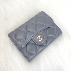 CHANEL FLAP WALLET MİNİ HAKİKİ DERİ CÜZDAN GRİ