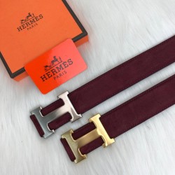 HERMES BUCKLE BELT HAKİKİ DERİ UNİSEX  BORDO